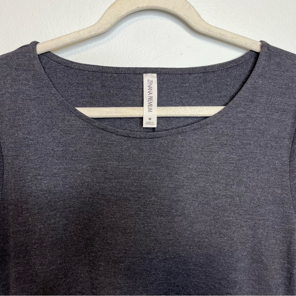 Zenana Premium Gray Dress Medium Pockets Round Neck A Line 3/4 Sleeves EUC - Picture 5 of 11